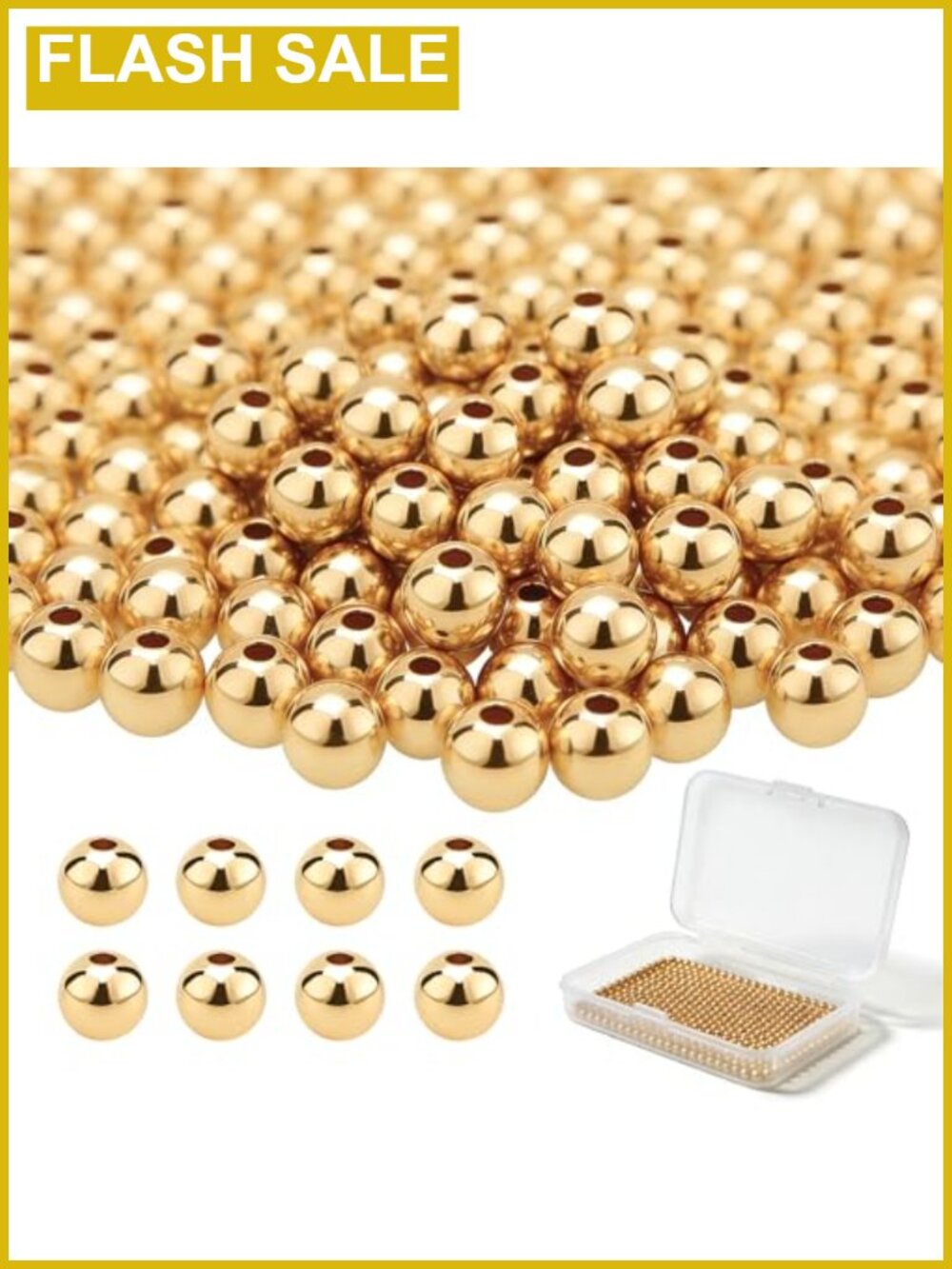 14K Gold Plated 300 Pcs Seamless Round Spacer Beads for DIY Bracelet Necklace